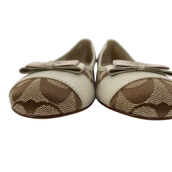 Coach Womens Cindie Flats Bow Beige & Brown 6M Y10664 Monogram Y10664 EUC - Picture 7 of 11